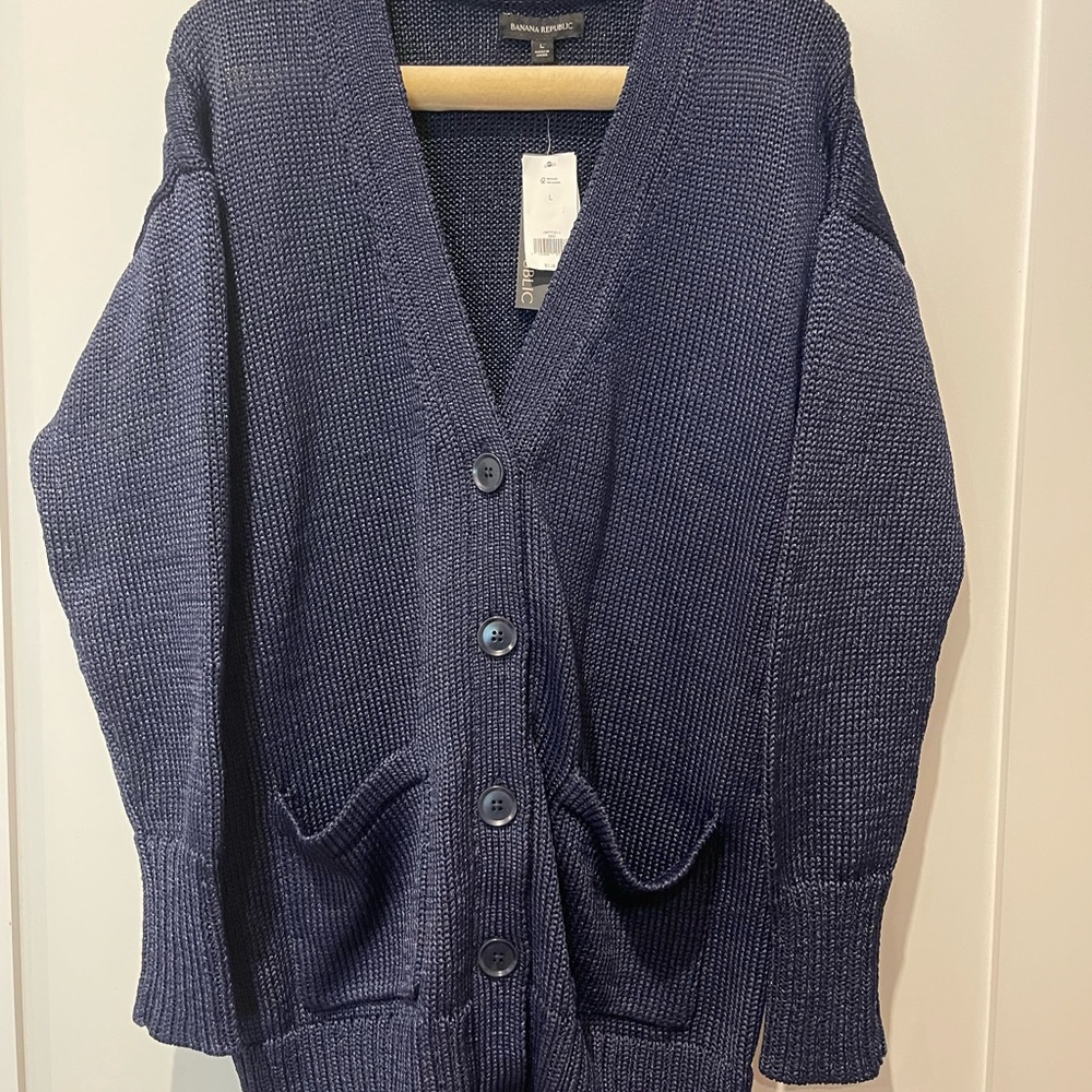 Banana Republic long NAVY blue heavy cardigan sweater NWT size Large